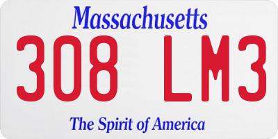 MA license plate 308LM3