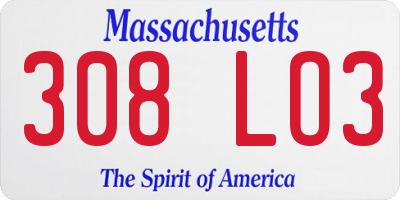MA license plate 308LO3