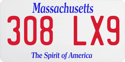 MA license plate 308LX9