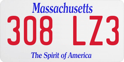 MA license plate 308LZ3