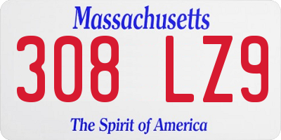 MA license plate 308LZ9