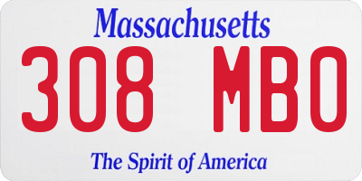 MA license plate 308MB0