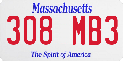 MA license plate 308MB3
