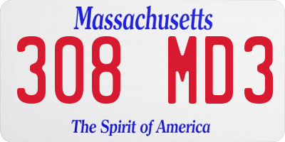 MA license plate 308MD3