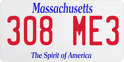 MA license plate 308ME3