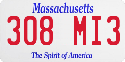 MA license plate 308MI3