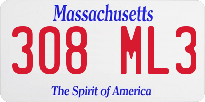 MA license plate 308ML3