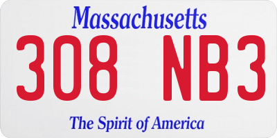 MA license plate 308NB3
