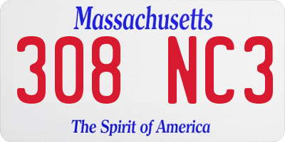 MA license plate 308NC3