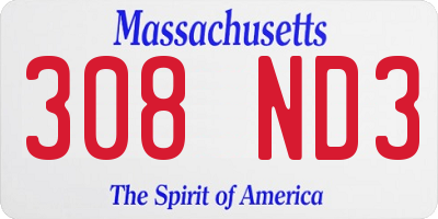 MA license plate 308ND3