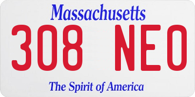 MA license plate 308NE0