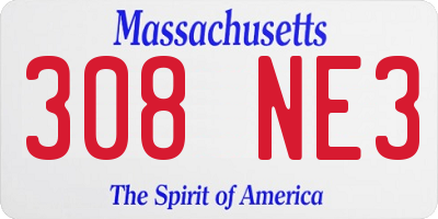 MA license plate 308NE3