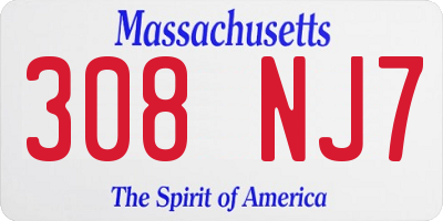 MA license plate 308NJ7