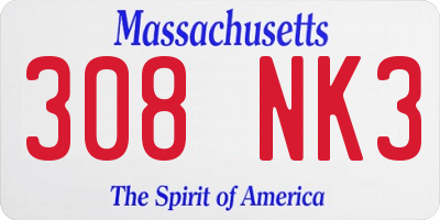 MA license plate 308NK3