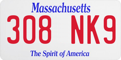 MA license plate 308NK9