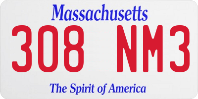 MA license plate 308NM3
