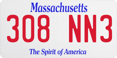 MA license plate 308NN3