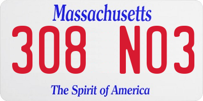 MA license plate 308NO3