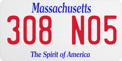 MA license plate 308NO5