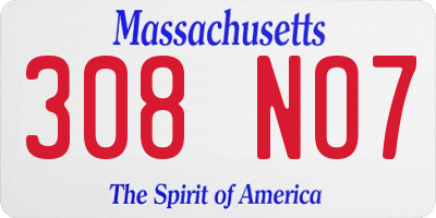 MA license plate 308NO7