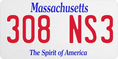 MA license plate 308NS3