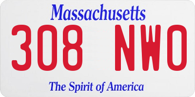 MA license plate 308NW0