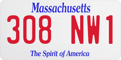 MA license plate 308NW1