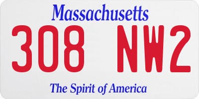 MA license plate 308NW2