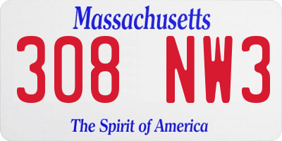 MA license plate 308NW3