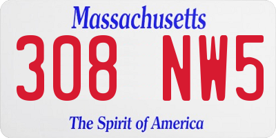 MA license plate 308NW5