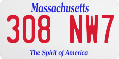 MA license plate 308NW7