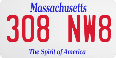 MA license plate 308NW8