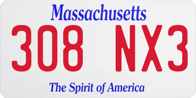 MA license plate 308NX3