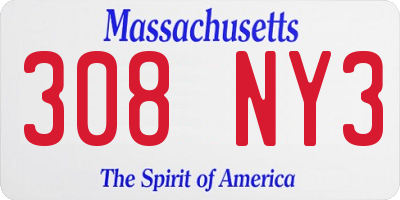 MA license plate 308NY3