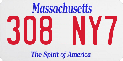 MA license plate 308NY7