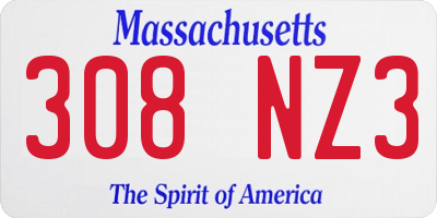 MA license plate 308NZ3