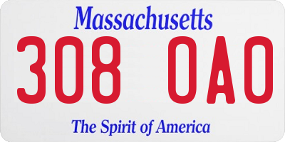 MA license plate 308OA0