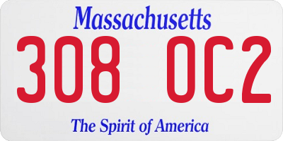 MA license plate 308OC2