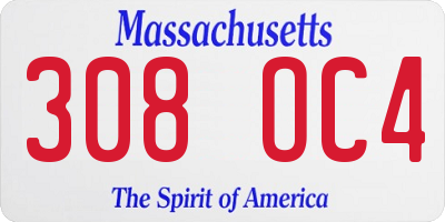 MA license plate 308OC4