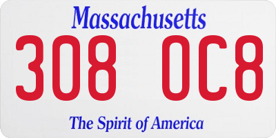 MA license plate 308OC8