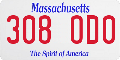 MA license plate 308OD0