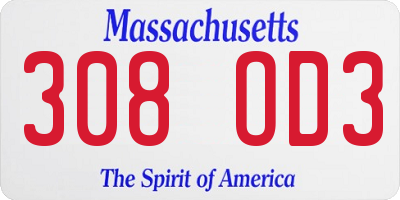 MA license plate 308OD3