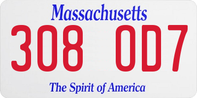 MA license plate 308OD7