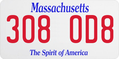 MA license plate 308OD8