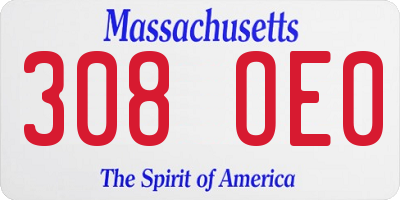 MA license plate 308OE0