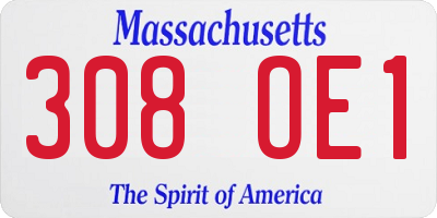 MA license plate 308OE1