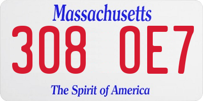 MA license plate 308OE7