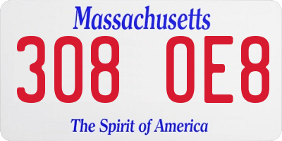 MA license plate 308OE8