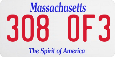 MA license plate 308OF3