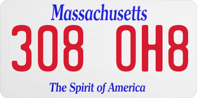 MA license plate 308OH8